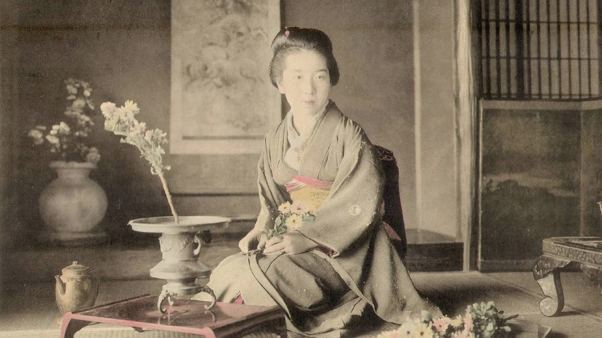 Photographie début XXe siècle — pratique de l'ikebana au Japon, Spencer Collection NYPL